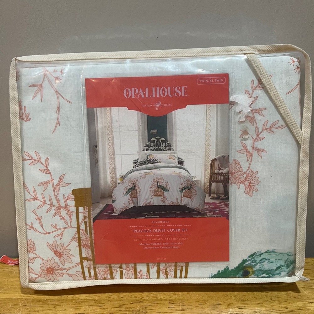 Opalhouse Peacock Duvet Cover Set Twin XL Twin Cotton Reversible Floral Birdcage